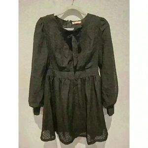 tulle Women's Black Long Swiss Dot Dress Size M Grunge Goth